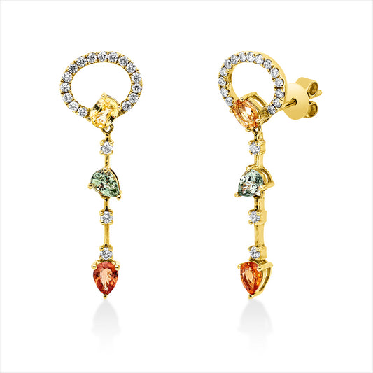 Ohrschmuck 18 kt GG, 6 Brill.0,08ct,32 Brill.0,23ct, TW-si, 2 Saphire 0,47ct, 4 Saphire 0,76ct multicolor