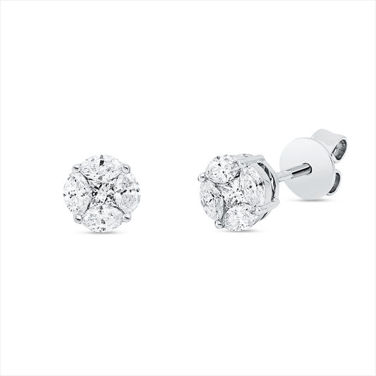 Ohrstecker 18 kt WG, 2 Princ. 0,08 ct, TW-si, 8 Nav. 0,35 ct, TW-si