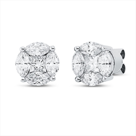 Ohrstecker 18 kt WG, 2 Princ. 0,55 ct, TW-si, 8 Nav. 1,68 ct, TW-si