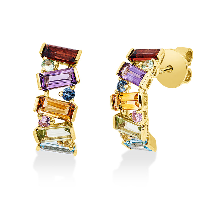 Ohrstecker 18 kt GG,2 Tsavorith 0,09ct grün,10 Farbsteine 2,40ct multicolor,6 Saphire 0,29ct multicolor