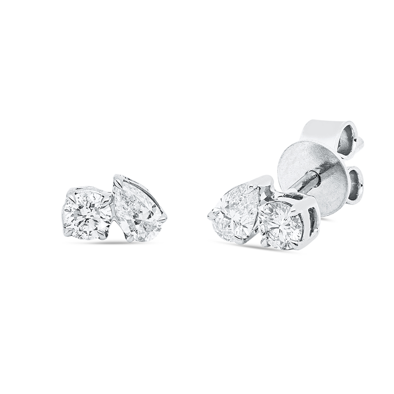 Ohrstecker 18 kt WG, 2 Tropfen 0,18 ct, TW-si, 2 Brill. 0,20 ct, TW-si