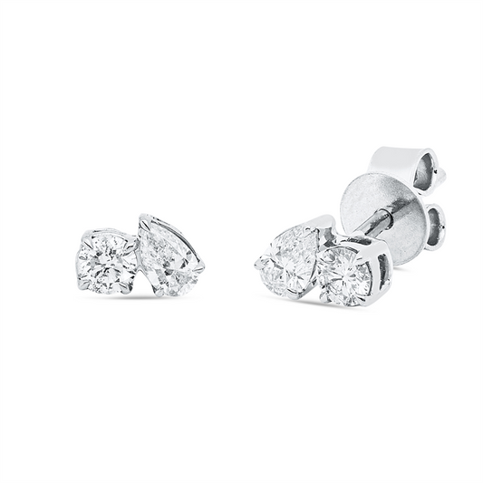 Ohrstecker 18 kt WG, 2 Tropfen 0,18 ct, TW-si, 2 Brill. 0,20 ct, TW-si