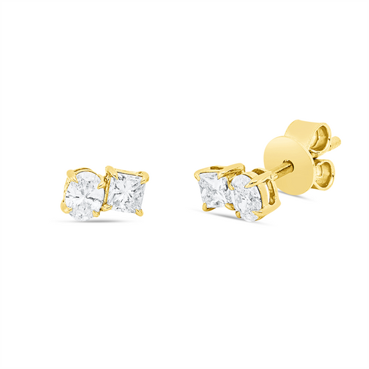 Ohrstecker 18 kt GG, 2 Princ. 0,22 ct, TW-si, 2 Oval 0,21 ct, TW-si