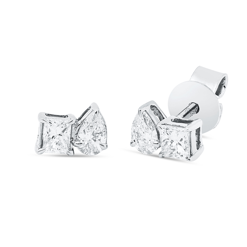 Ohrstecker 18 kt WG, 2 Princ. 0,20 ct, TW-si, 2 Tropfen 0,16 ct, TW-si