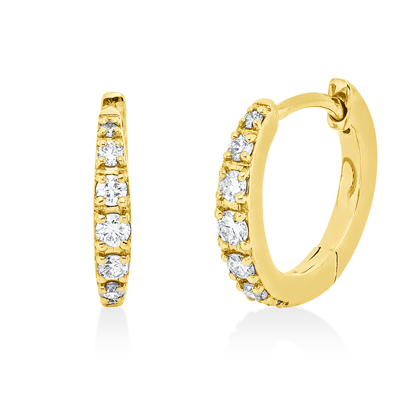 Creolen 18 kt GG, 10 Brill. 0,14 ct, TW-si, 4 Brill. 0,02 ct, TW-si