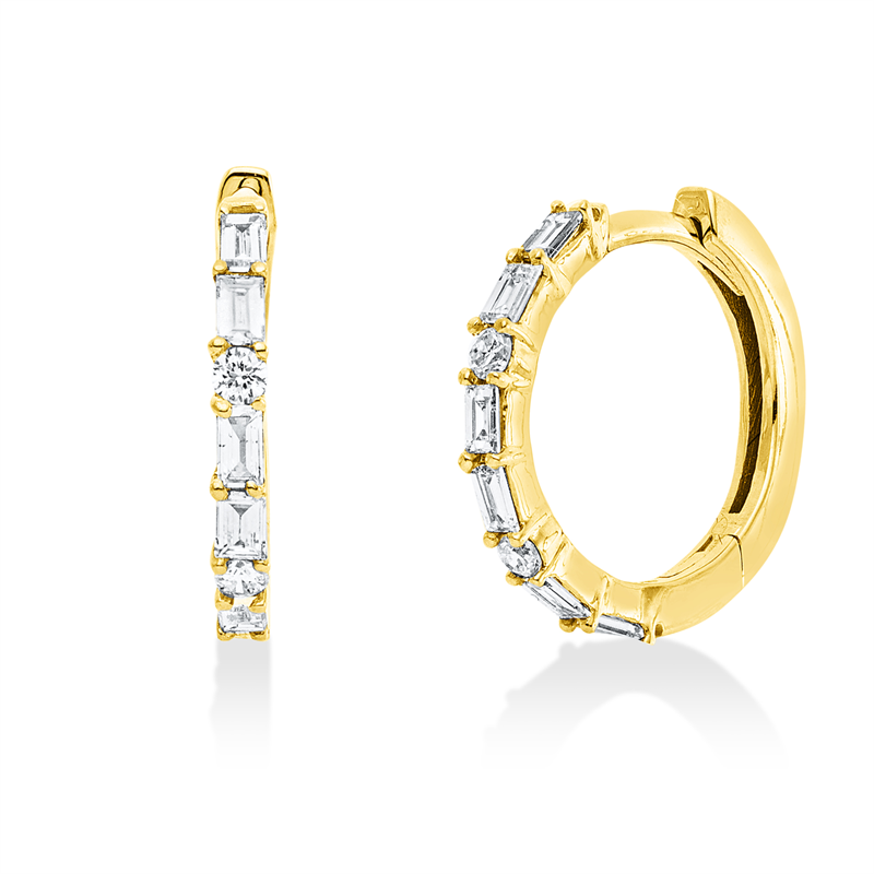 Creolen 18 kt GG, 12 Bag. 0,28 ct, TW-si, 4 Brill. 0,06 ct, TW-si