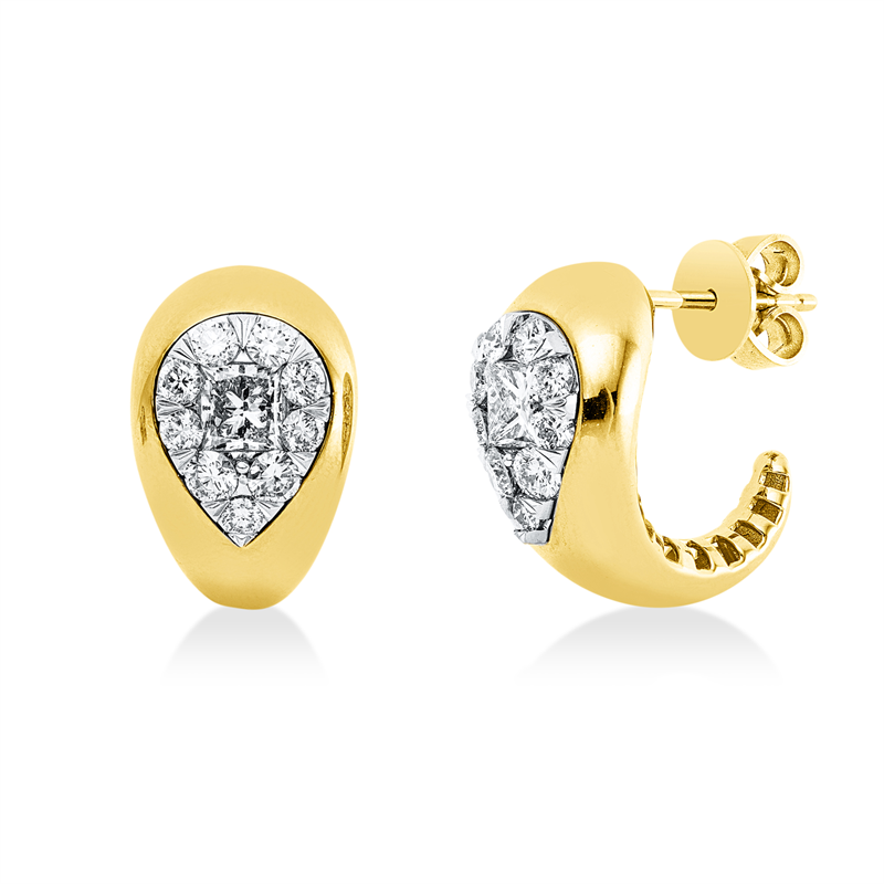 Ohrstecker 14 kt GG+WG, 2 Princ. 0,62 ct, TW-si, 18 Brill. 0,71 ct, TW-si