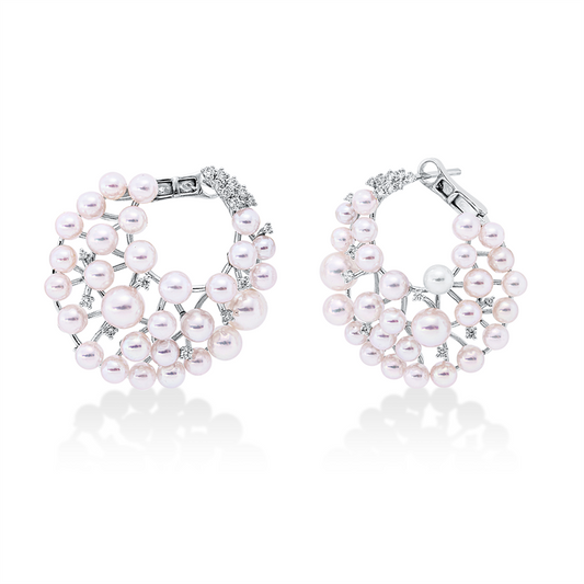 Creolen 18 kt WG, 32 Brill. 0,23 ct, TW-si, 58 Akoya weiß