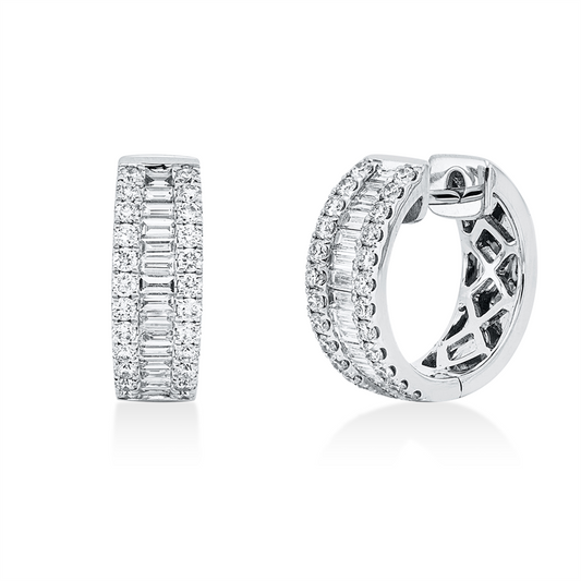 Creolen 18 kt WG, 30 Bag. 0,48 ct, TW-si, 48 Brill. 0,53 ct, TW-si