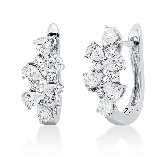 Creolen 18 kt WG, 12 Tropfen 0,99 ct, TW-si, 8 Brill. 0,13 ct, TW-si