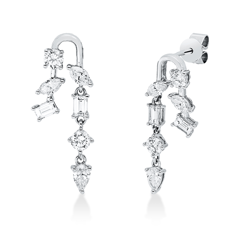 Ohrstecker 18 kt WG, 2 Tropf. 0,17 ct, 4 Nav. 0,27 ct, 4 Bag. 0,30 ct, 4 Brill. 0,36 ct, TW-si