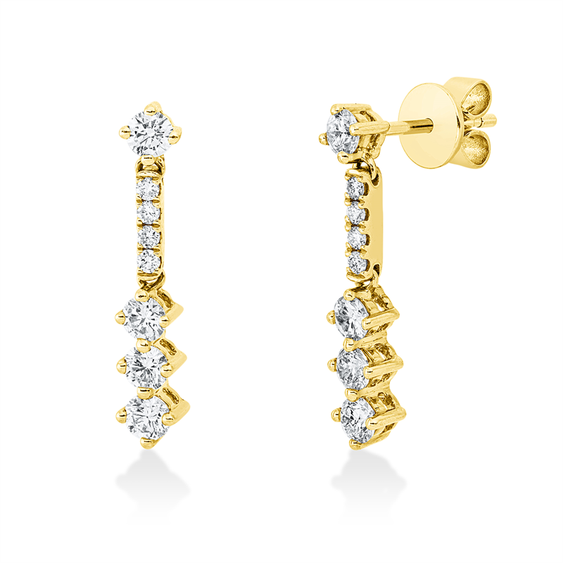 Ohrstecker 14 kt GG, 6 Brill. 0,60 ct, W-si, 2 Brill. 0,23 ct, W-si, 8 Brill. 0,11 ct, W-si