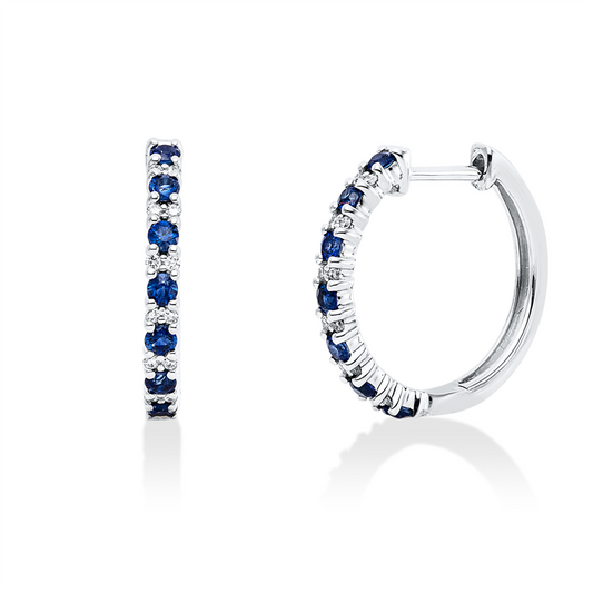 Creolen 18 kt WG, 24 Brill. 0,07 ct, TW-si, 14 Saphire 0,37 ct blau