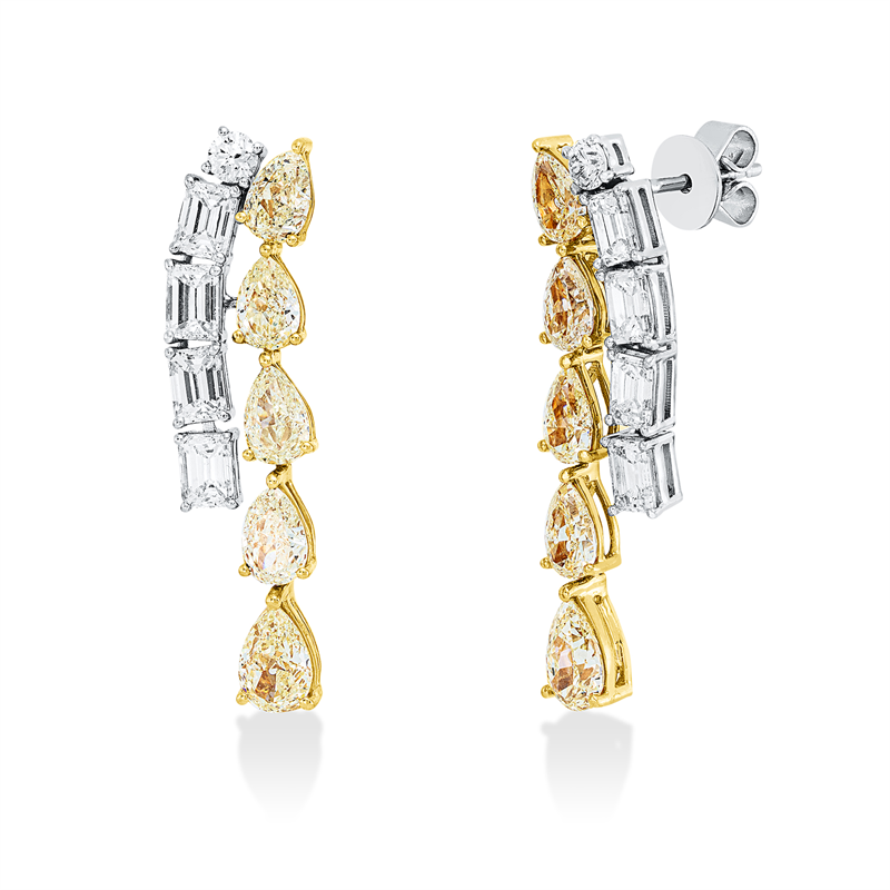 Ohrschmuck 18 kt GP,10 Fant-Schl  2,12 ct, TW-si, 2 Tropfen 1,06 ct, gelb, 8 Tropfen 2,62 ct, gelb