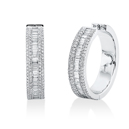 Creolen 18 kt WG, 59 Bag. 0,68 ct, TW-si, 240 Brill. 0,72 ct, TW-si