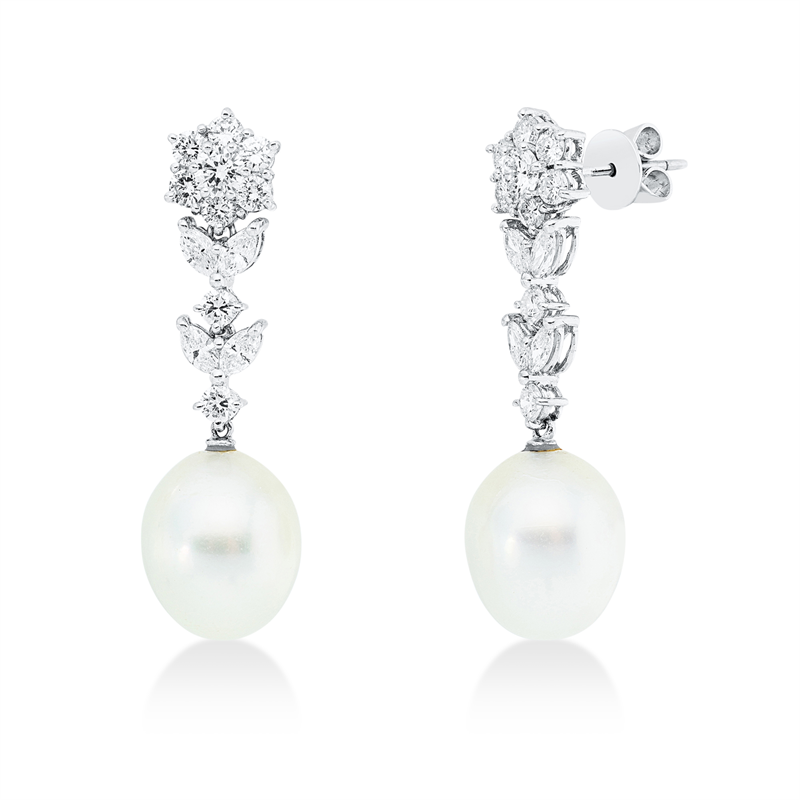 Ohrschmuck 18 kt WG, 8 Nav 0,61 ct, 16 Brill 0,96 ct, 2 Brill 0,33 ct, F-vsi, 2 ZP, weiß 11,5 mm