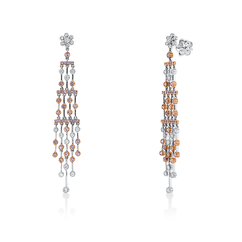 Ohrschmuck 18 kt WG+RG, 38 Brill. 0,63 ct, TW-vsi, 74 Saphire 1,15 ct pink