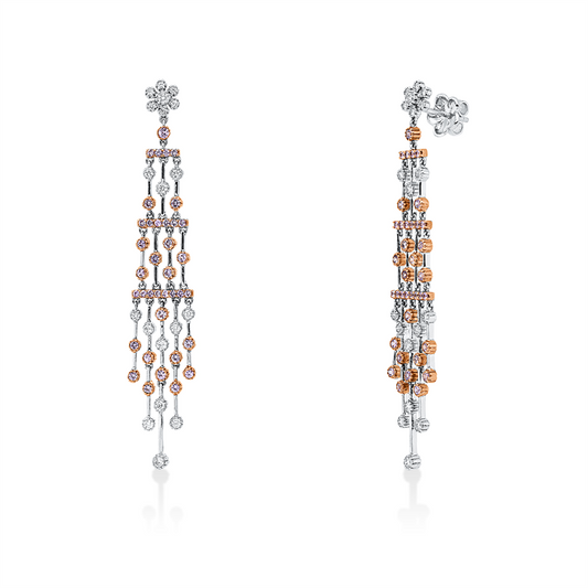 Ohrschmuck 18 kt WG+RG, 38 Brill. 0,63 ct, TW-vsi, 74 Saphire 1,15 ct pink