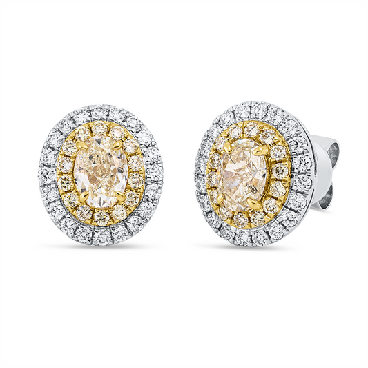 Ohrstecker 18 kt WG+GG, 40 Brill. 0,30 ct, TW-si, 2 Oval 1,07 ct, gelb, 28 Brill. 0,21 ct, gelb