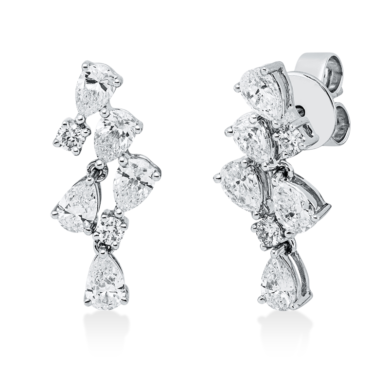 Ohrstecker 18 kt WG, 10 Tropfen 1,32 ct, TW-si, 4 Brill. 0,14 ct, TW-si