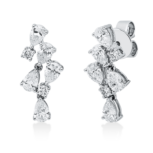 Ohrstecker 18 kt WG, 10 Tropfen 1,32 ct, TW-si, 4 Brill. 0,14 ct, TW-si