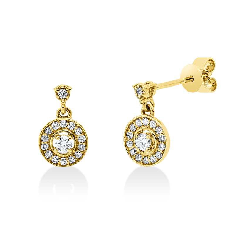 Ohrstecker 18 kt GG, 2 Brill. 0,02 ct, TW-si, 2 Brill. 0,10 ct, TW-si, 28 Brill. 0,13 ct, TW-si