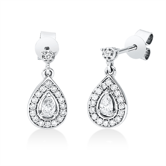 Ohrstecker 18 kt WG, 2 Tropfen 0,15 ct, TW-si, 34 Brill. 0,17 ct, TW-si