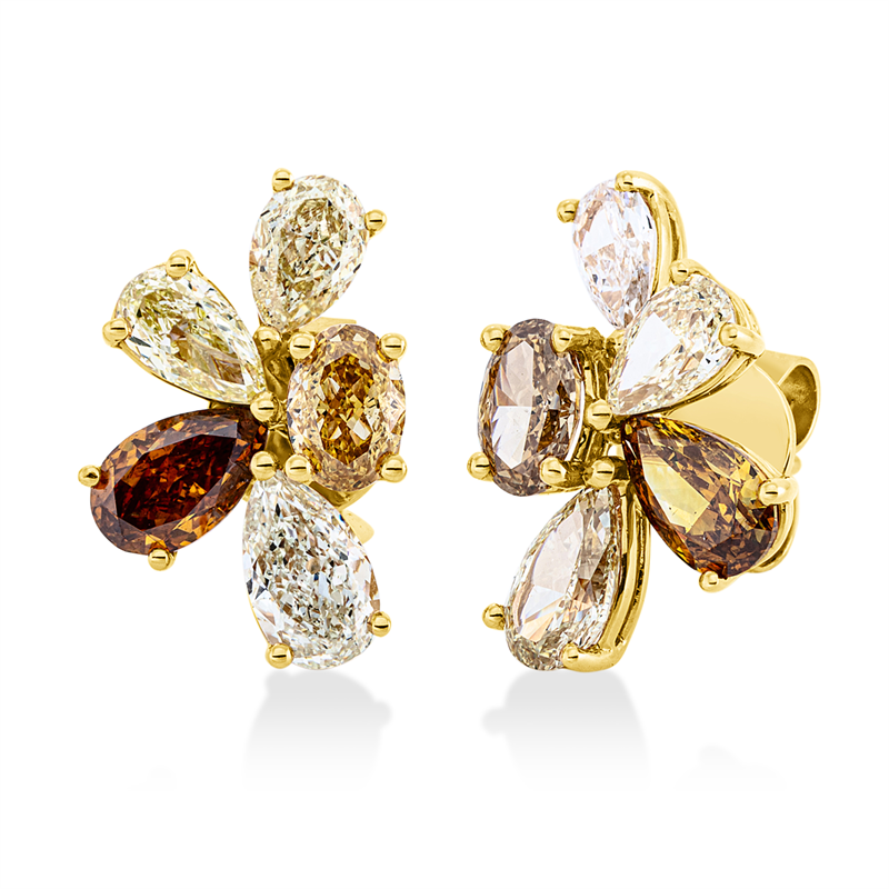 Ohrstecker 18 kt GG, 10 Fant-Schl. 3,46 ct, fancy