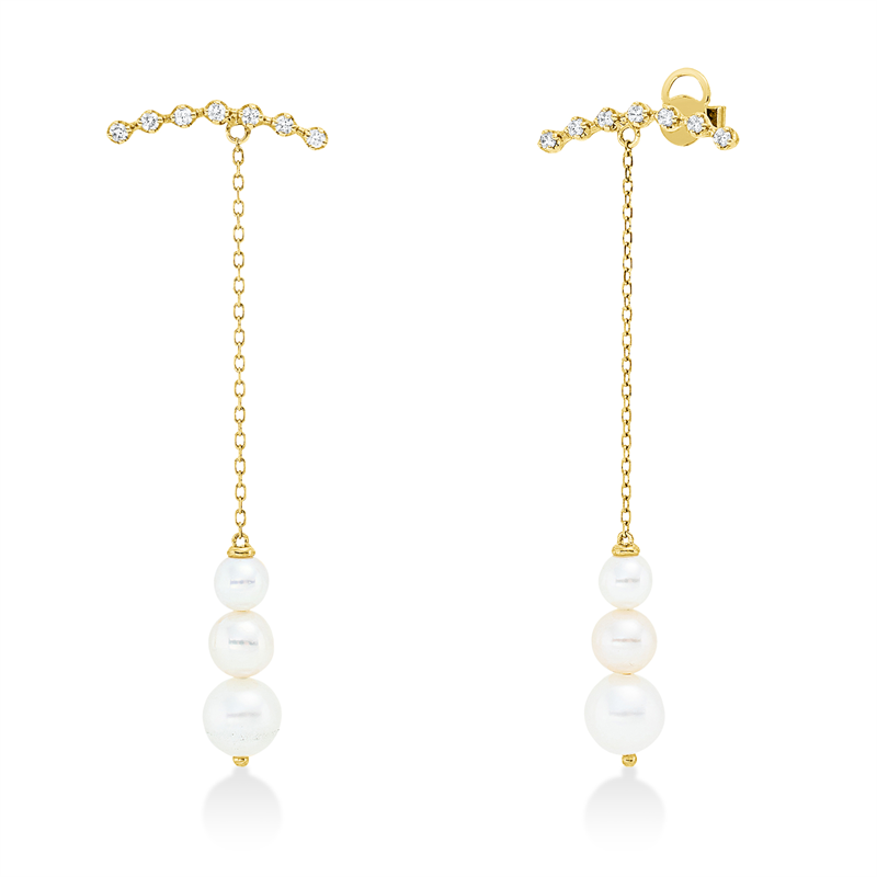 Ohrschmuck 18 kt GG, 14 Brill. 0,15 ct, TW-si, 2 SW weiß 5 mm, 2 SW weiß 6 mm, 2 SW weiß 4 mm