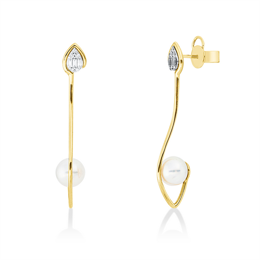 Ohrschmuck 18 kt GG+WG, 6 Bag. 0,08 ct, TW-vsi, 10 Brill. 0,05 ct, TW-si, 2 SW weiß 7 mm