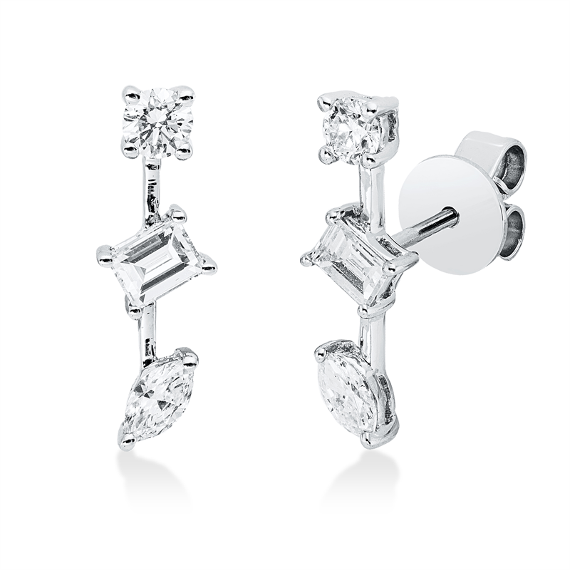 Ohrstecker 18 kt WG, 2 Nav. 0,18 ct, TW-vsi, 2 Bag. 0,25 ct, TW-vsi, 2 Brill. 0,19 ct, TW-si