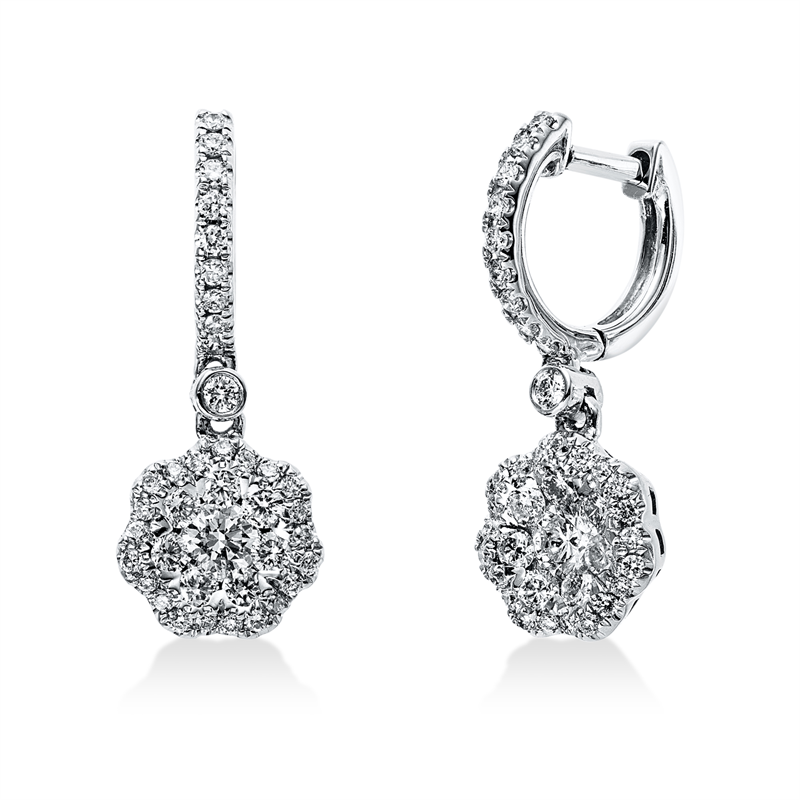 Ohrschmuck 18 kt WG, 2 Brill. 0,22 ct, TW-si, 76 Brill. 0,59 ct, TW-si