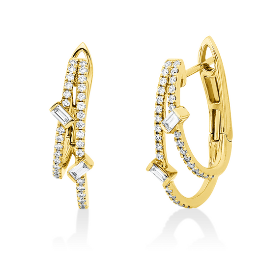 Creolen 18 kt RG, 4 Bag. 0,13 ct, TW-si, 66 Brill. 0,31 ct, TW-si