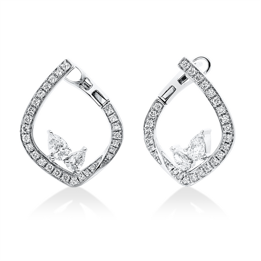 Creolen 18 kt WG, 2 Tropfen 0,18 ct, TW-si, 2 Tropfen 0,34 ct, TW-si, 54 Brill. 0,39 ct, TW-si