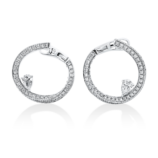 Creolen 18 kt WG, 2 Tropfen 0,30 ct, TW-si, 144 Brill. 0,69 ct, TW-si