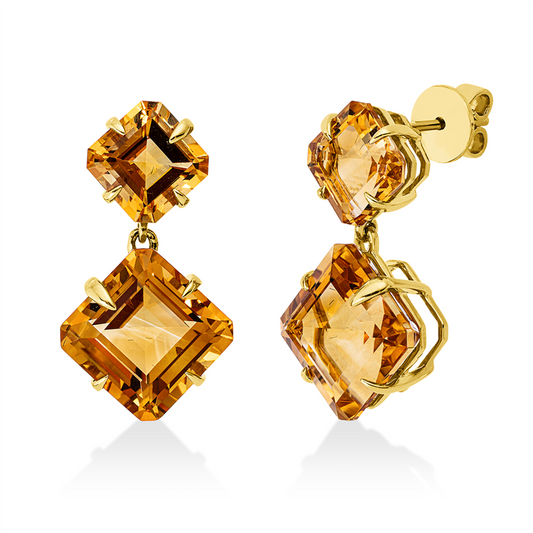 Ohrschmuck 18 kt GG, 2 Citrin 13,30 ct, 2 Citrin 5,10 ct