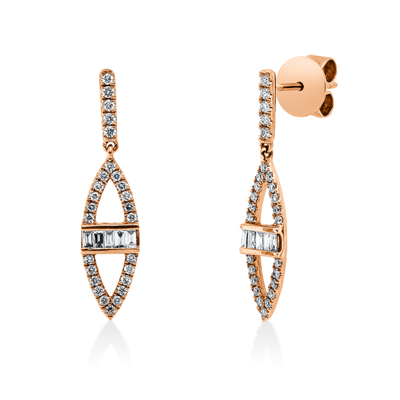 Ohrschmuck 18 kt RG, 10 Bag. 0,15 ct, TW-vsi, 54 Brill. 0,31 ct, TW-si