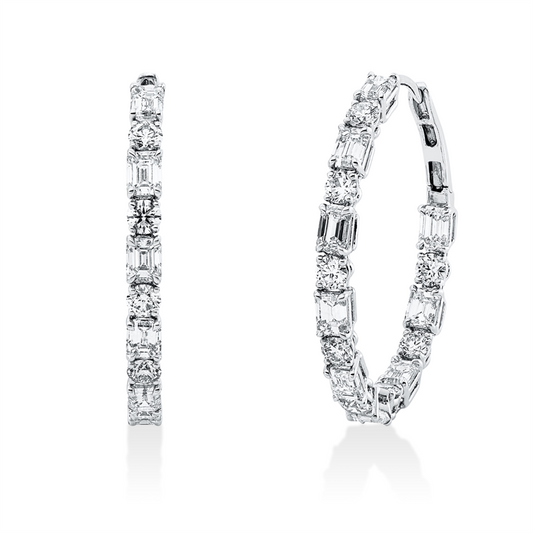 Creolen 18 kt WG, 16 Brill. 1,29 ct, TW-vvs, 18 Sm.schliff 3,64 ct, F-vvs