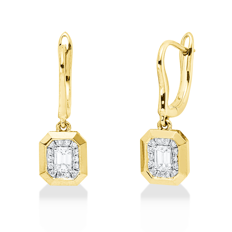 Ohrschmuck 18 kt GG+WG, 2 Sm.schliff 0,34 ct, F-vsi, 28 Brill. 0,11 ct, F-vsi