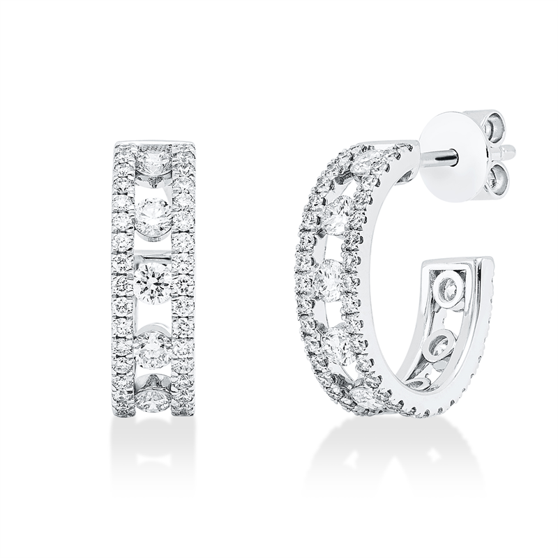 Creolen 18 kt WG, 124 Brill. 1,27 ct, F-vsi