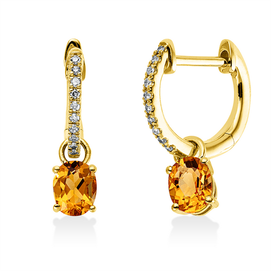 Ohrschmuck 18 kt GG, 20 Brill. 0,06 ct, W-si, 2 Citrin 0,70 ct gelb