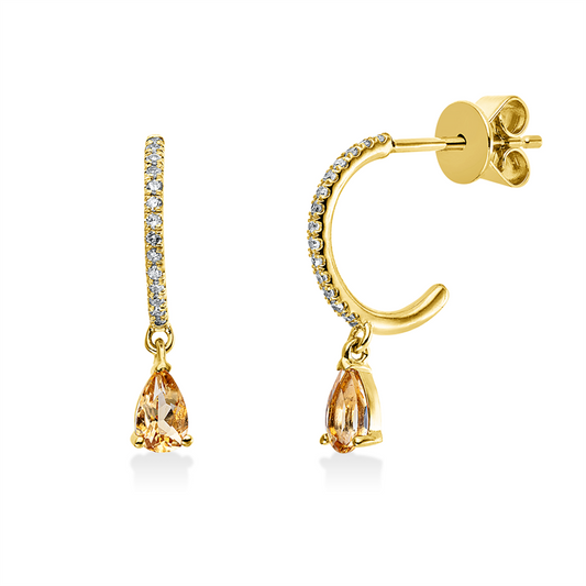 Ohrschmuck 18 kt GG, 28 Dia. 0,09 ct, W-si, 2 Citrin 0,39 ct gelb