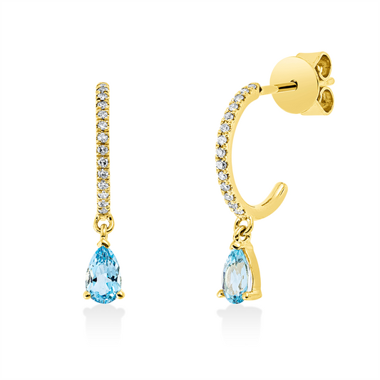 Ohrschmuck 18 kt GG, 28 Dia. 0,08 ct, W-si, 2 Topase 0,52 ct Swiss blue