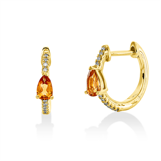 Creolen 18 kt GG, 20 Brill. 0,06 ct, TW-si, 2 Citrin 0,32 ct gelb