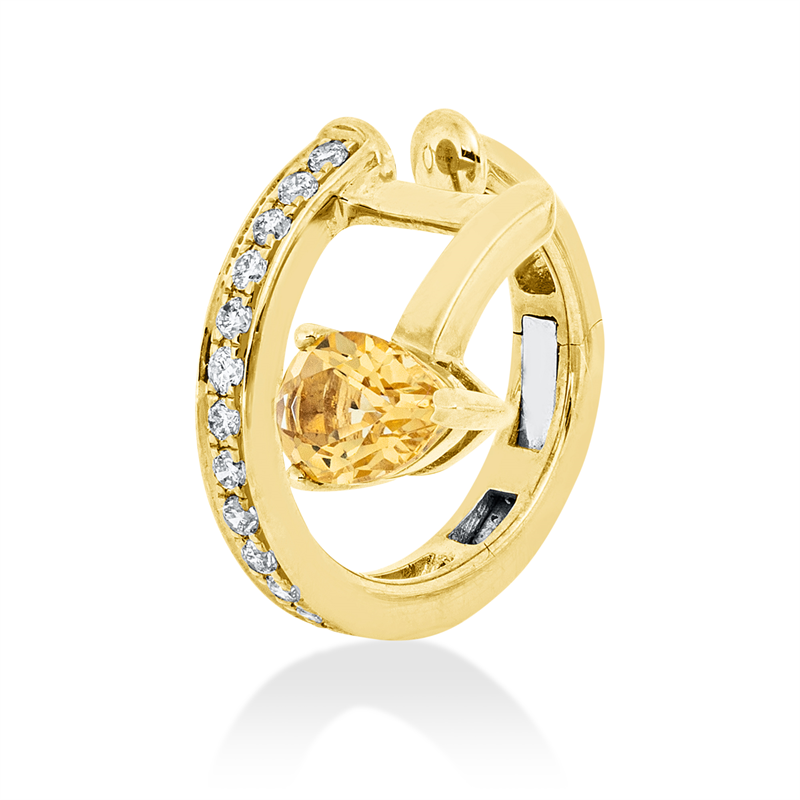 Ohrschmuck 18 kt GG+WG, ear cuff, 16 Brill. 0,11 ct, TW-pi, 1 Citrin 0,38 ct gelb
