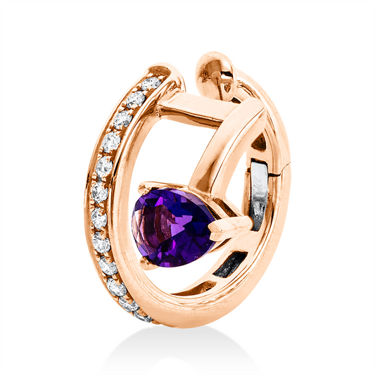 Ohrschmuck 18 kt RG+WG, 16 Brill. 0,11 ct, TW-pi, 1 Amethyst 0,38 ct lila