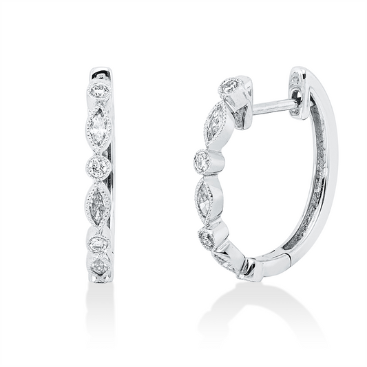 Creolen 18 kt WG, 6 Nav. 0,20 ct, TW-vsi/si, 8 Brill. 0,10 ct, TW-vsi/si