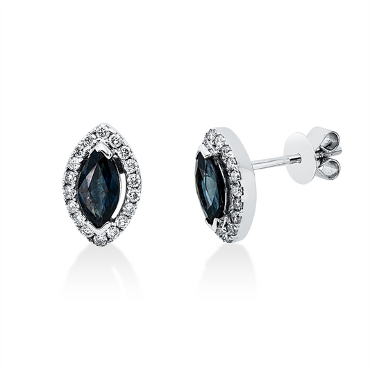 Ohrstecker 18 kt WG, 36 Brill. 0,26 ct, F-si, 2 Saphire 1,00 ct blau