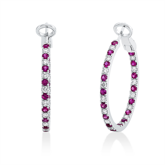 Creolen 18 kt WG, 32 Brill. 0,92 ct, TW-vsi/si, 34 Rubine 1,37 ct rot