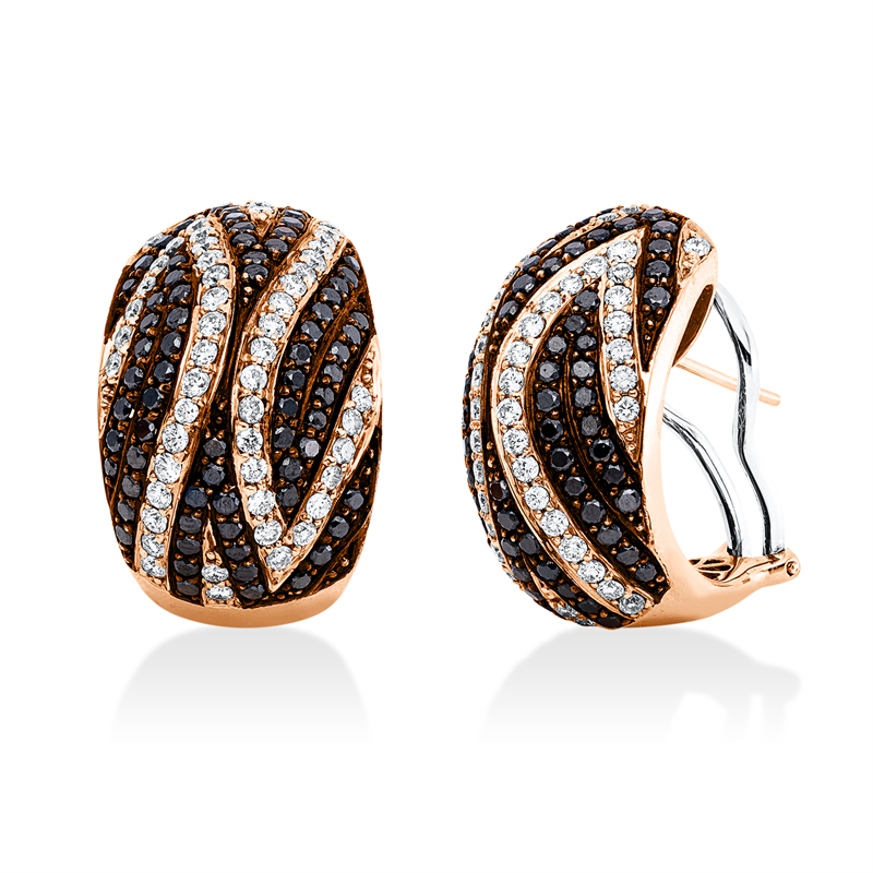 Creolen 18 kt , Fassung teils schwarz rhodinie, 100 Brill. 1,61 ct, TW-vsi/si, 140 Brill. 2,25 ct, schwarz